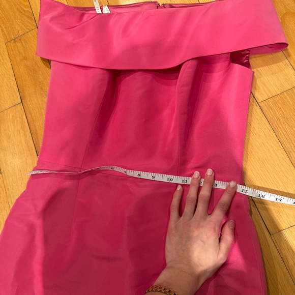 Frascara Amore Off Shoulder Fuchsia Silk Midi Dress | $1200 CAD Retail | - Picture 8 of 11